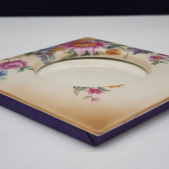 Vintage Floral Ceramic Picture Frame With Transferware Flowers Roses - Picture 12 of 12